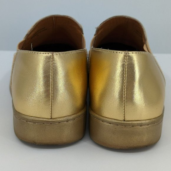 Free People Varsity Sneakers 8 Metallic Gold Calf Hair Leather Slip Ons Comfort - Picture 7 of 13
